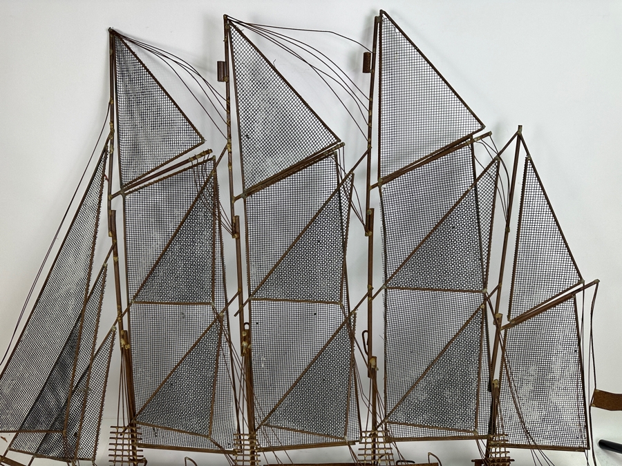Vintage Rustic Metal Sailing Ship Wall Sculpture Attributed To Curtis Jere 43W X 30H [Photo 4]