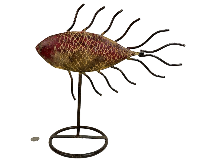 Wood & Metal Fish Sculpture 14W X 14H