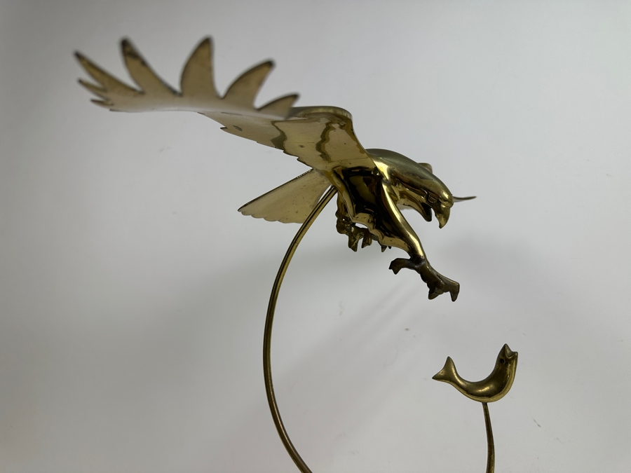 Brass Hawk Eagle Diving For Fish On Marble Base 19W X 17H [Photo 9]