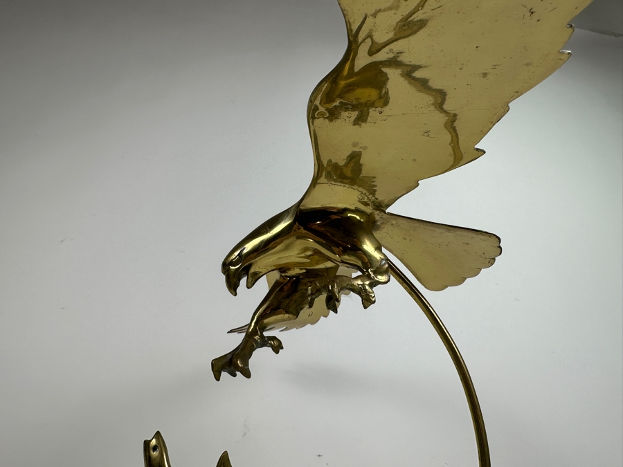 Brass Hawk Eagle Diving For Fish On Marble Base 19W X 17H [Photo 2]