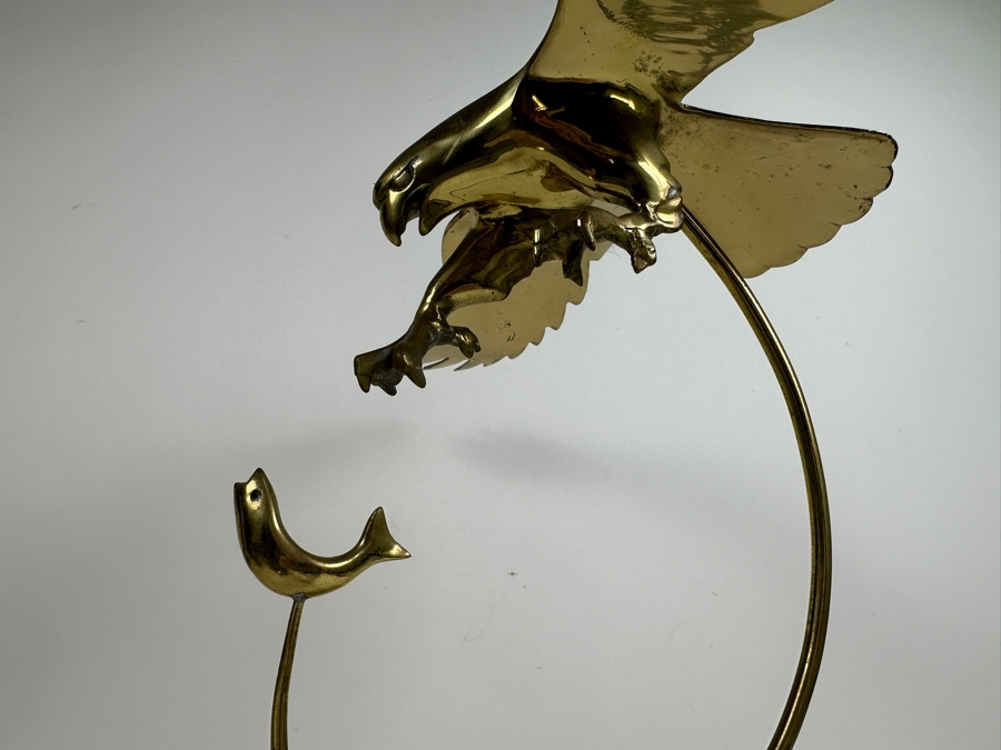 Brass Hawk Eagle Diving For Fish On Marble Base 19W X 17H [Photo 3]