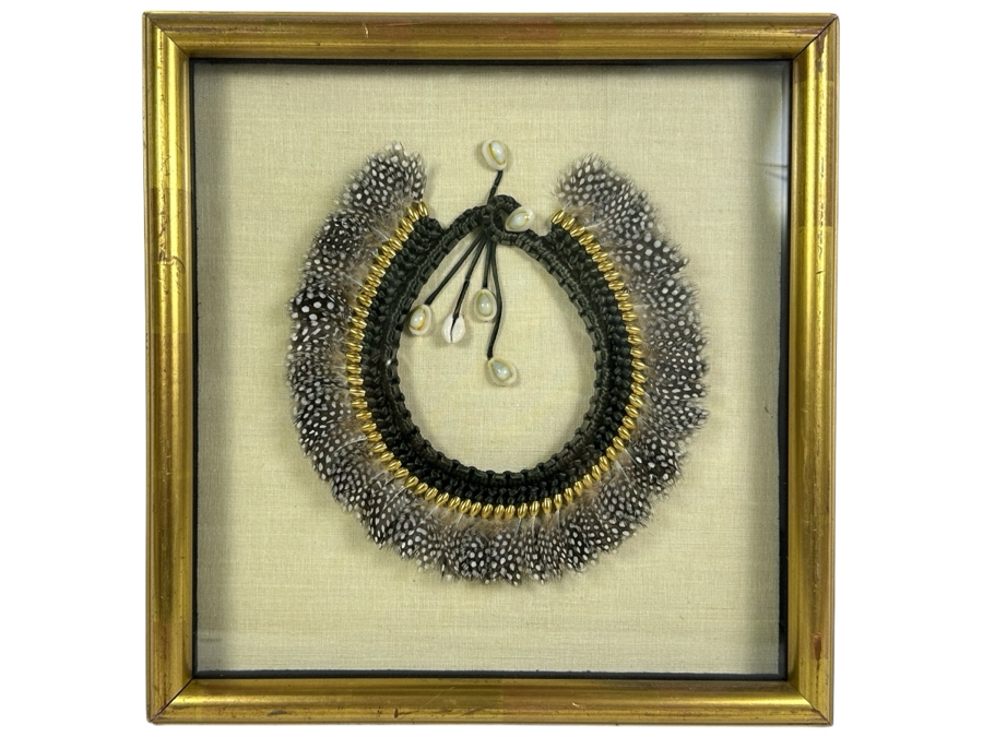 Shadowbox Framed Handmade Feather And Shell Necklace 15 X 15