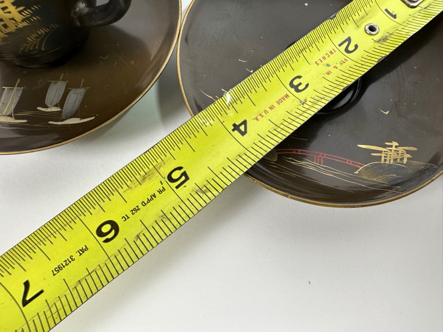 Set Of Six Vintage Japanese Lacquer Tea Cups With Saucers [Photo 7]