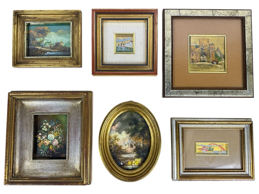 Collection Of Six Framed Original Small Paintings From Various Artists - See Photos