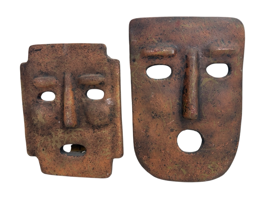Pair Of Vintage Terracotta Candle Wall Masks 11H & 13H