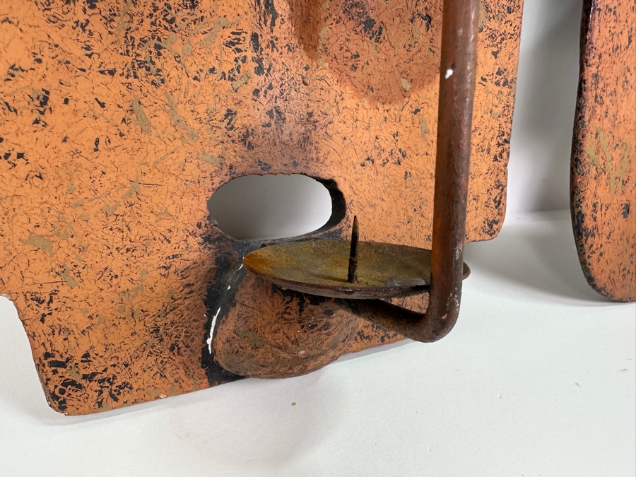 Pair Of Vintage Terracotta Candle Wall Masks 11H & 13H [Photo 4]