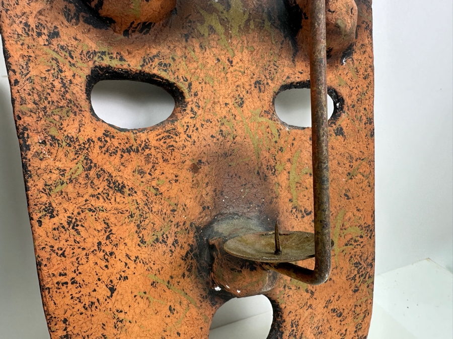 Pair Of Vintage Terracotta Candle Wall Masks 11H & 13H [Photo 5]
