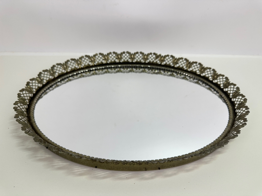 Vintage Oval Vanity Mirror Tray 16 X 12 [Photo 2]