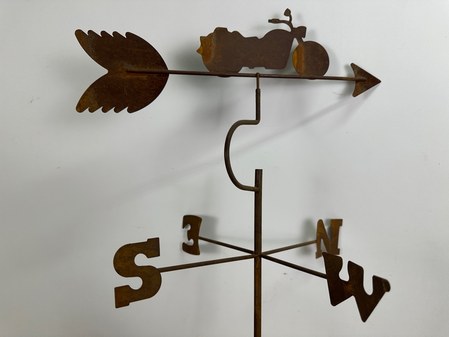 Brass Ship, Pair Of Metal Houses Candle Holders And Metal Motorcycle Weather Vane 27H [Photo 3]