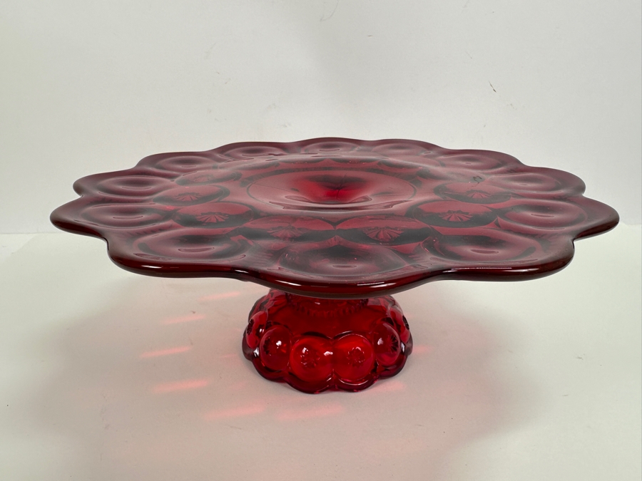 L E Smith Moon & Star Ruby Red Glass Cake Stand 13W X 5H [Photo 5]