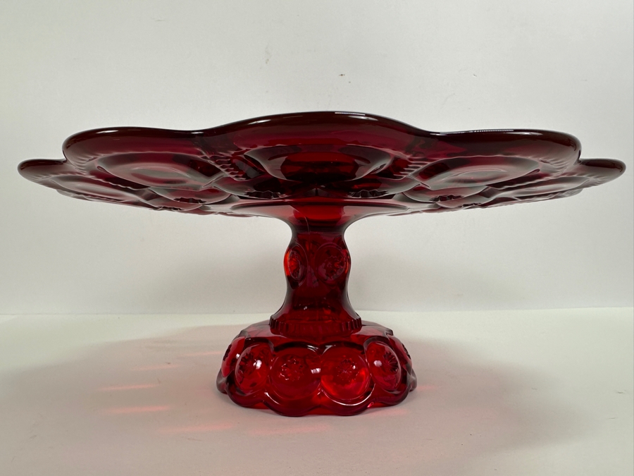 L E Smith Moon & Star Ruby Red Glass Cake Stand 13W X 5H [Photo 2]