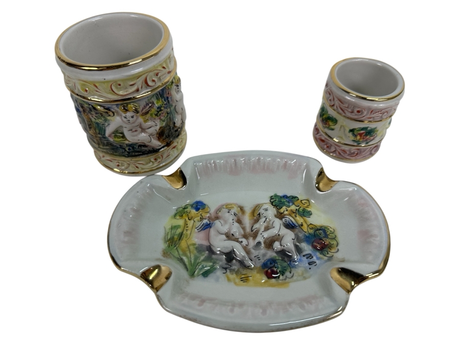 Vintage Italian Capodimonte Ashtray And Two Small Cups [Photo 1]