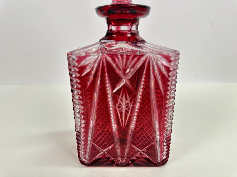 Cranberry Crystal Decanter With Stopper 11H [Photo 2]