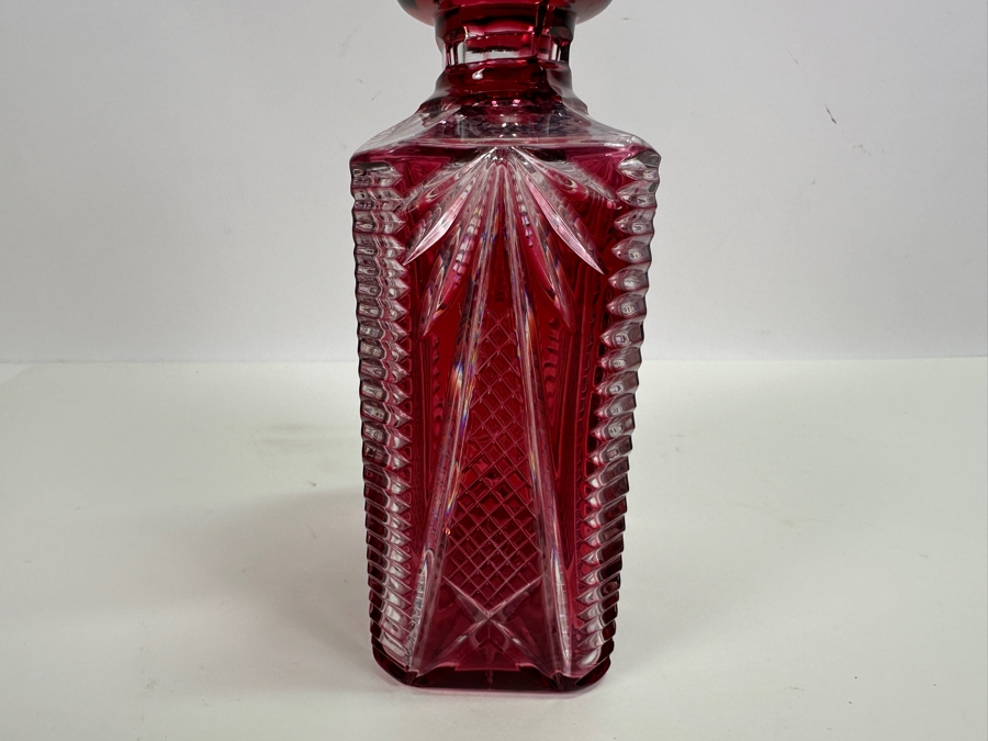 Cranberry Crystal Decanter With Stopper 11H [Photo 5]