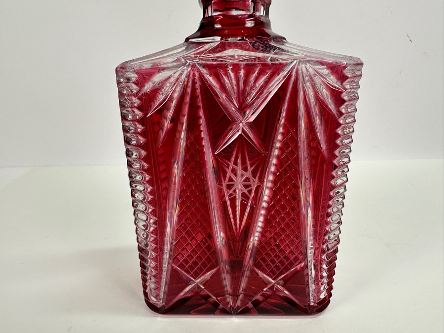 Cranberry Crystal Decanter With Stopper 11H [Photo 4]