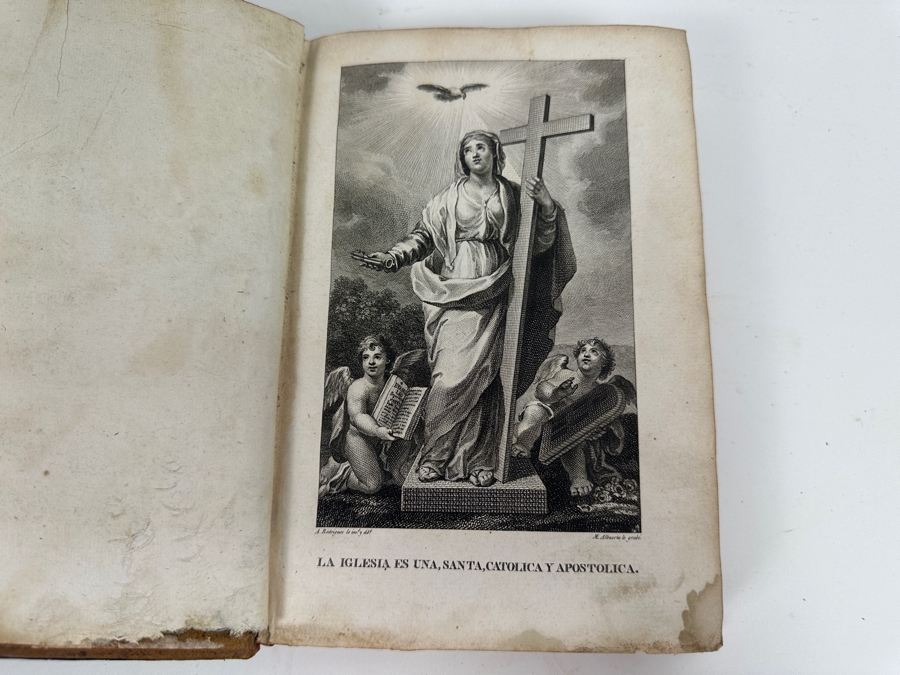 Three Antique Hardcover Christian Books: 1806 Treaty Of The Church Of Jesus Christ, 6 Ecclesiastical History By The Lord Don Felix Amat Volume 5, 1808 Volume 25 And 1854 Devotional Exercises For Every Day Of The Year By Father John Croisset [Photo 6]