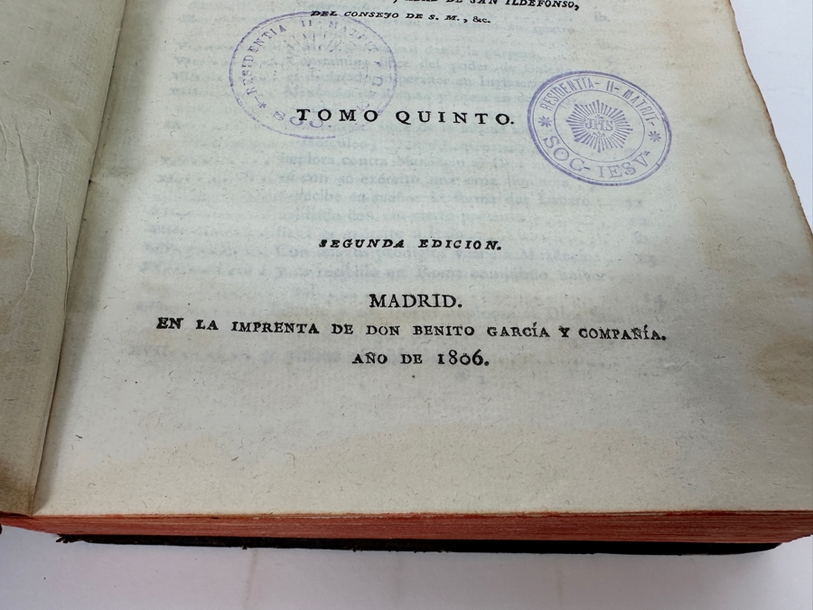 Three Antique Hardcover Christian Books: 1806 Treaty Of The Church Of Jesus Christ, 6 Ecclesiastical History By The Lord Don Felix Amat Volume 5, 1808 Volume 25 And 1854 Devotional Exercises For Every Day Of The Year By Father John Croisset [Photo 4]