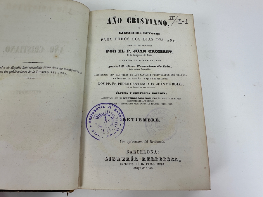 Three Antique Hardcover Christian Books: 1806 Treaty Of The Church Of Jesus Christ, 6 Ecclesiastical History By The Lord Don Felix Amat Volume 5, 1808 Volume 25 And 1854 Devotional Exercises For Every Day Of The Year By Father John Croisset [Photo 11]
