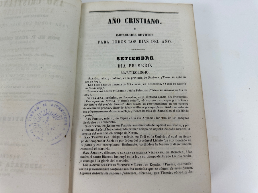 Three Antique Hardcover Christian Books: 1806 Treaty Of The Church Of Jesus Christ, 6 Ecclesiastical History By The Lord Don Felix Amat Volume 5, 1808 Volume 25 And 1854 Devotional Exercises For Every Day Of The Year By Father John Croisset [Photo 13]
