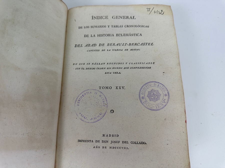 Three Antique Hardcover Christian Books: 1806 Treaty Of The Church Of Jesus Christ, 6 Ecclesiastical History By The Lord Don Felix Amat Volume 5, 1808 Volume 25 And 1854 Devotional Exercises For Every Day Of The Year By Father John Croisset [Photo 7]
