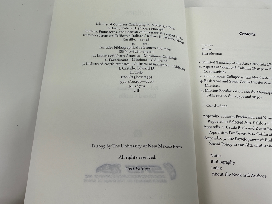 1995 First Edition Hardcover Book Indians, Franciscans, And Spanish Colonization: The Impact Of The Mission System On California Indians By Robert H. Jackson And Edward Castillo [Photo 3]