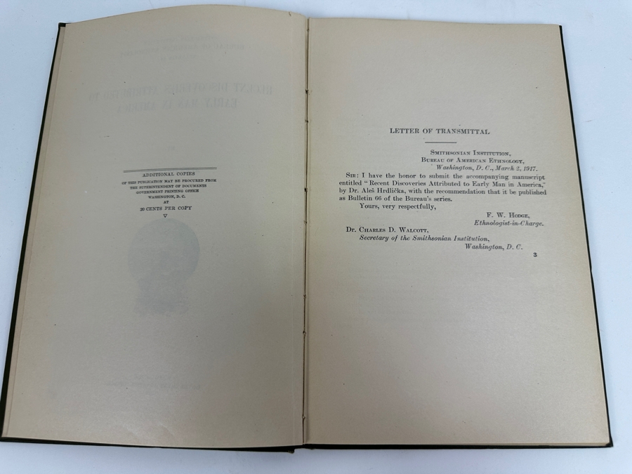 Antique 1918 First Edition Hardcover Book Recent Discoveries Attributed To Early Man In America By Ales Hrdlicka [Photo 3]