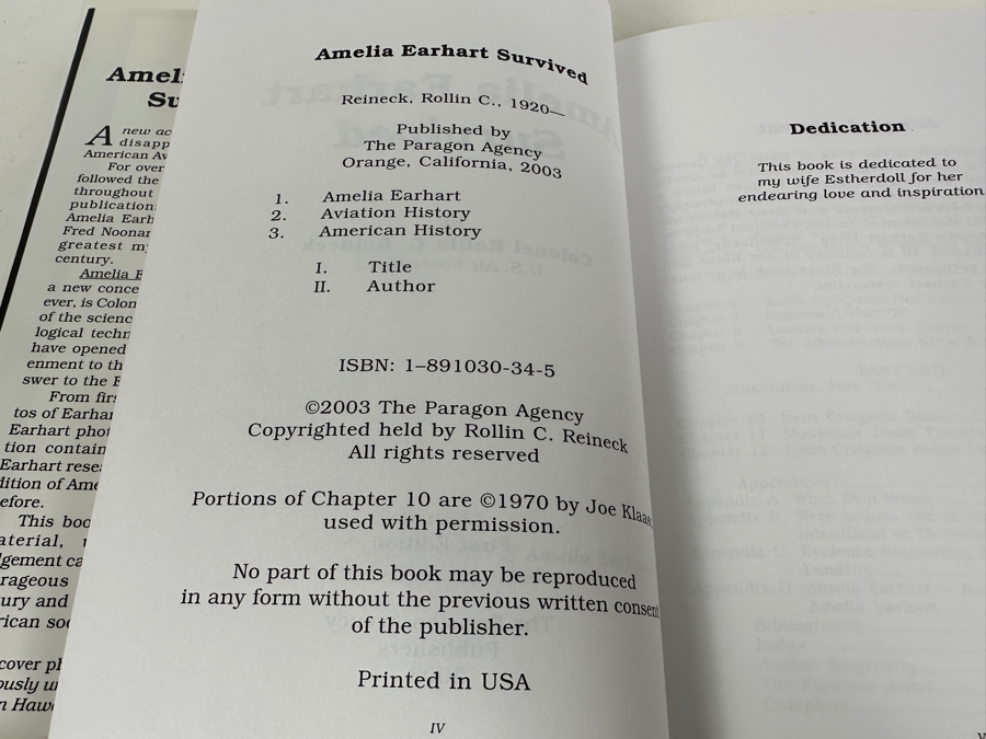 Limited First Edition Hardcover Book And Addendum Amelia Earhart Survived By Colonel Rollin C. Reineck 2003 [Photo 5]