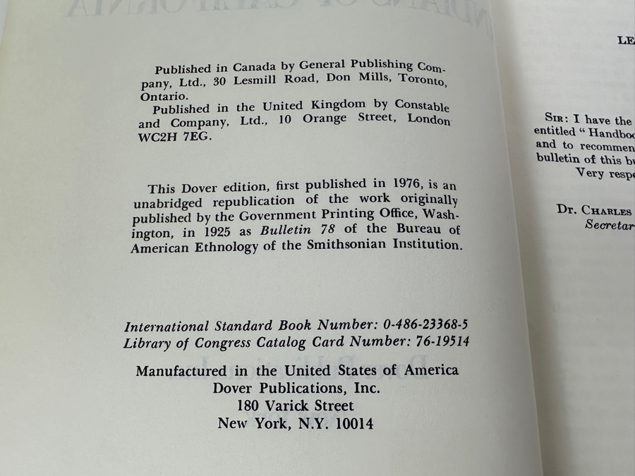 Hardcover Book Handbook Of The Indians Of California By A. L. Kroeber 1976 Dover Edition [Photo 4]