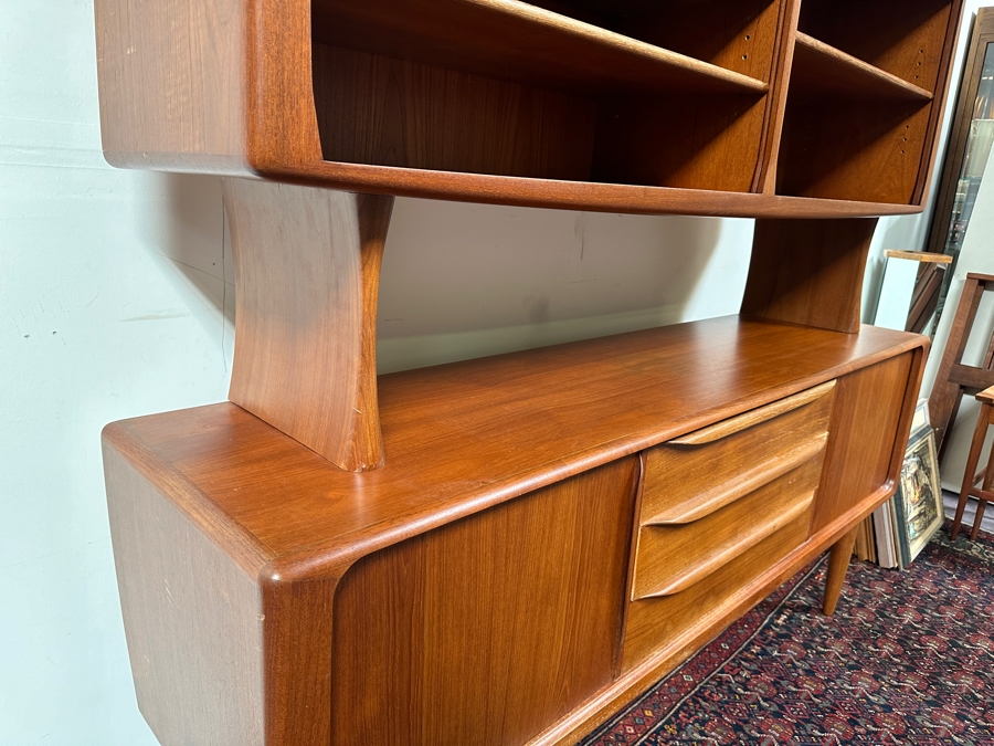 Danish Teak Sideboard Credenza With Matching Hutch And Tambour Doors Attributed To H.P. Hansen 75W X 18D X 65.5H - Has Glass Sliding Doors (See Photos) [Photo 7]