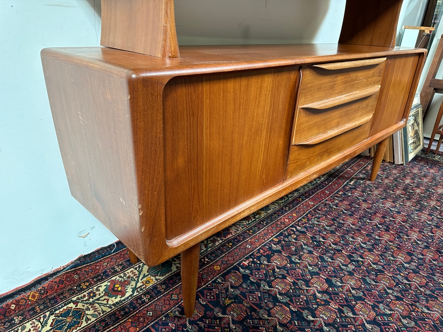 Danish Teak Sideboard Credenza With Matching Hutch And Tambour Doors Attributed To H.P. Hansen 75W X 18D X 65.5H - Has Glass Sliding Doors (See Photos) [Photo 6]