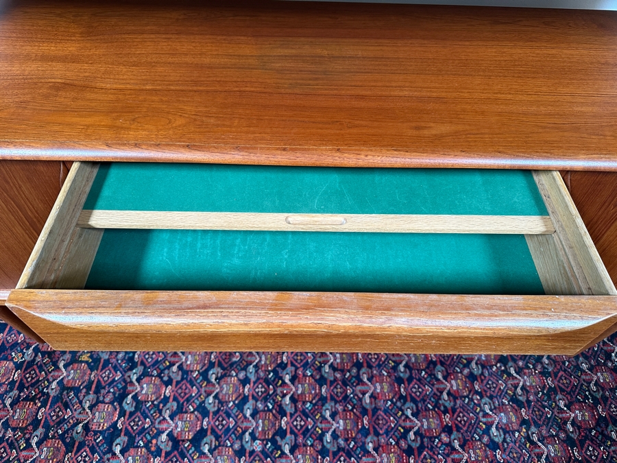 Danish Teak Sideboard Credenza With Matching Hutch And Tambour Doors Attributed To H.P. Hansen 75W X 18D X 65.5H - Has Glass Sliding Doors (See Photos) [Photo 9]