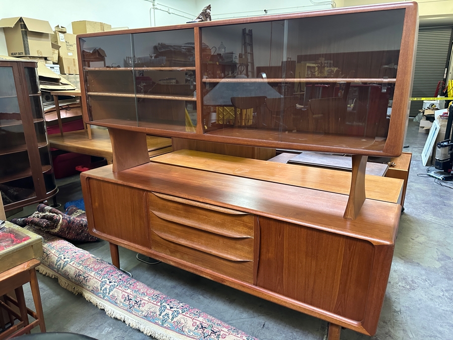 Danish Teak Sideboard Credenza With Matching Hutch And Tambour Doors Attributed To H.P. Hansen 75W X 18D X 65.5H - Has Glass Sliding Doors (See Photos) [Photo 16]