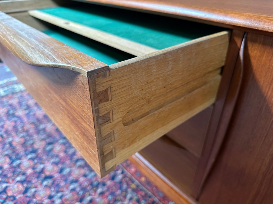 Danish Teak Sideboard Credenza With Matching Hutch And Tambour Doors Attributed To H.P. Hansen 75W X 18D X 65.5H - Has Glass Sliding Doors (See Photos) [Photo 10]