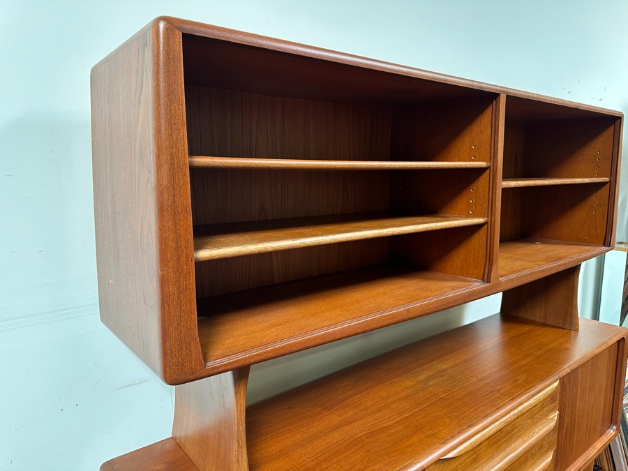 Danish Teak Sideboard Credenza With Matching Hutch And Tambour Doors Attributed To H.P. Hansen 75W X 18D X 65.5H - Has Glass Sliding Doors (See Photos) [Photo 8]