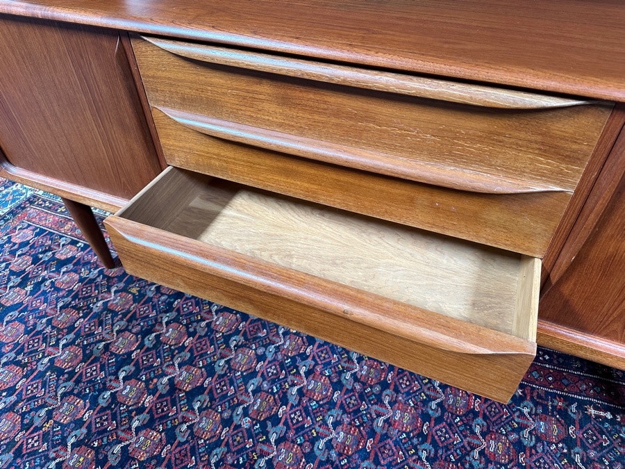 Danish Teak Sideboard Credenza With Matching Hutch And Tambour Doors Attributed To H.P. Hansen 75W X 18D X 65.5H - Has Glass Sliding Doors (See Photos) [Photo 11]