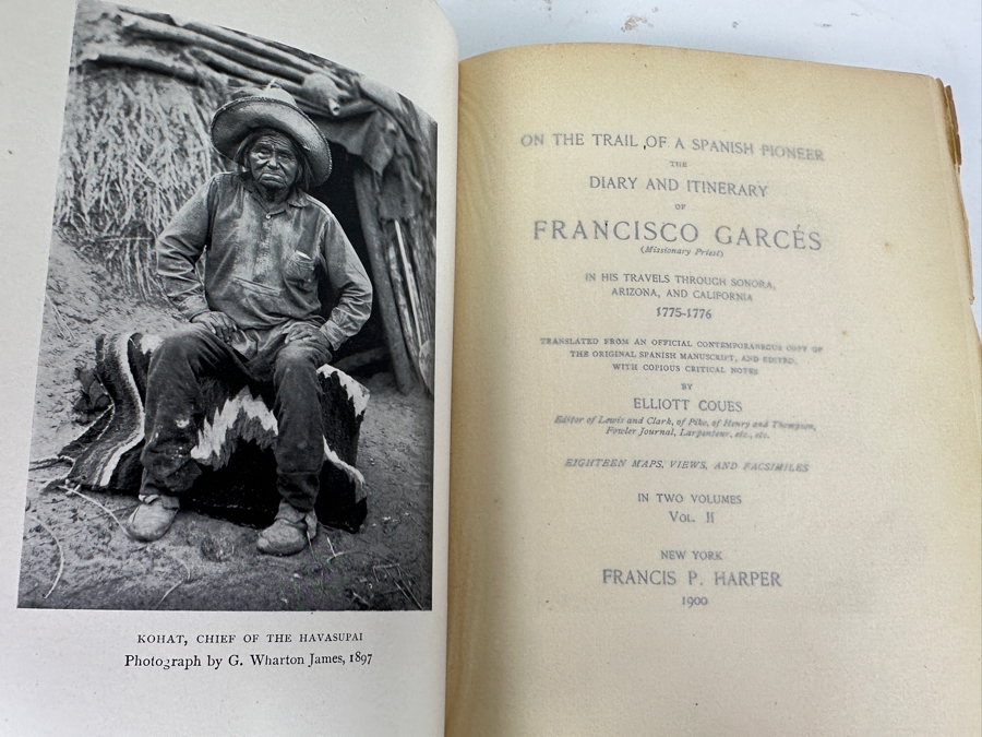 Antique 1900 First Edition Hardcover Book On The Trial Of A Spanish Pioneer The Diary And Itinerary Of Francisco Garces (Missionary Priest) In His Travels Through Sonora, Arizona And California 1775-1776 By Elliot Coues New York Franics P. Harper Vol. II [Photo 5]
