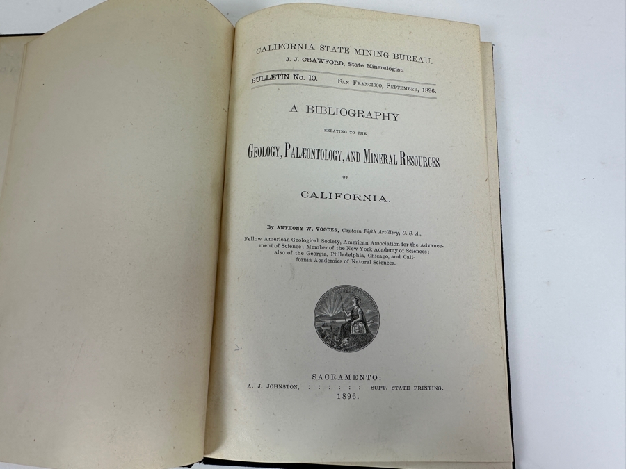 Antique 1896 First Edition Hardcover Book A Bibliography Relating To The Geology, Palaeontology And Mineral Resources Of California By Anthony W. Vogdes [Photo 4]