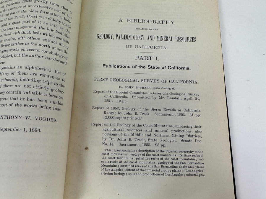Antique 1896 First Edition Hardcover Book A Bibliography Relating To The Geology, Palaeontology And Mineral Resources Of California By Anthony W. Vogdes [Photo 8]