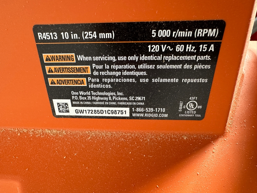 RIDGID Heavy-Duty Portable Table Saw With Portable Folding Stand Model R4513 46W X 26D X 38H Retails $800 [Photo 7]