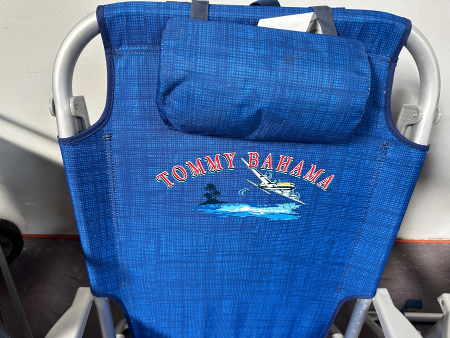 Pair Of Tommy Bahama Portable Folding Backpack Beach Chairs And Folding Rolling Cart [Photo 3]