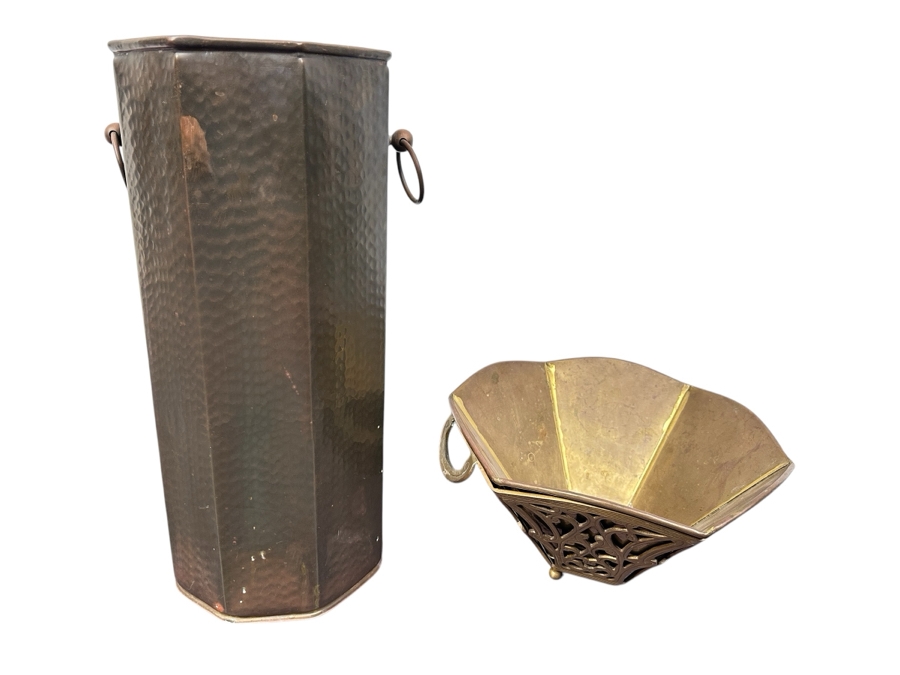 Just Added - Brass Umbrella Holder Stand 19H And Brass Footed Bowl [Photo 1]