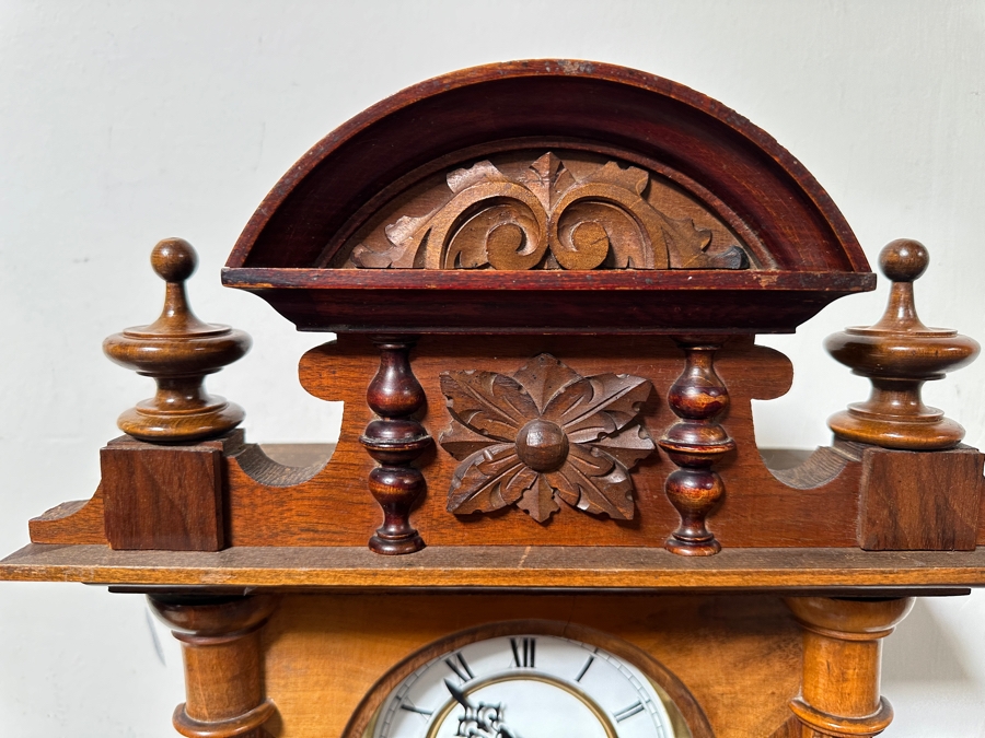Just Added - Vintage Carved Wooden Wall Clock - Untested Sold As Is 12.5W X 34H [Photo 2]