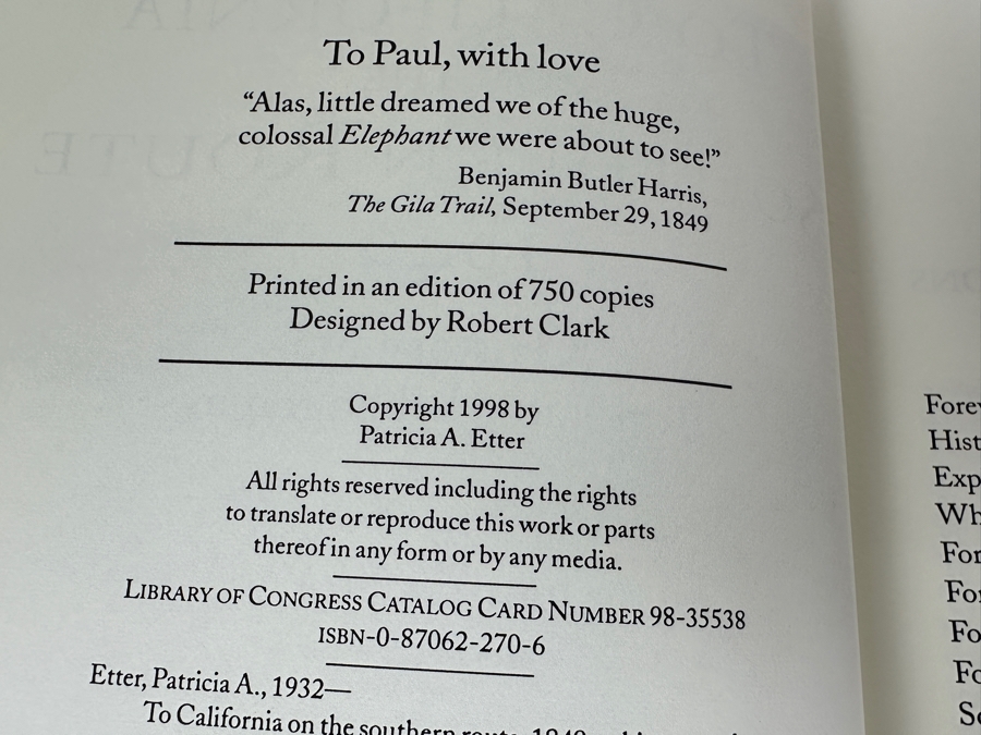 Just Added - Limited Edition (750 Copies) Hardcover Book To California On The Southern Route 1849 By Patricia A. Etter 1998 [Photo 5]
