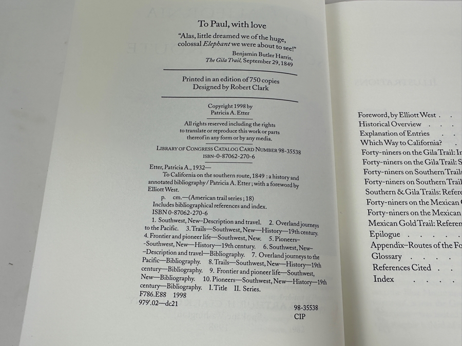 Just Added - Limited Edition (750 Copies) Hardcover Book To California On The Southern Route 1849 By Patricia A. Etter 1998 [Photo 4]