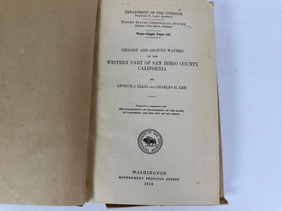 Just Added - Antique 1919 First Edition Hardcover Book Geology And Ground Waters Of The Western Part Of San Diego County California By Arthur J. Ellis And Charles H. Lee Department Of Interior With Lots Of Maps [Photo 4]