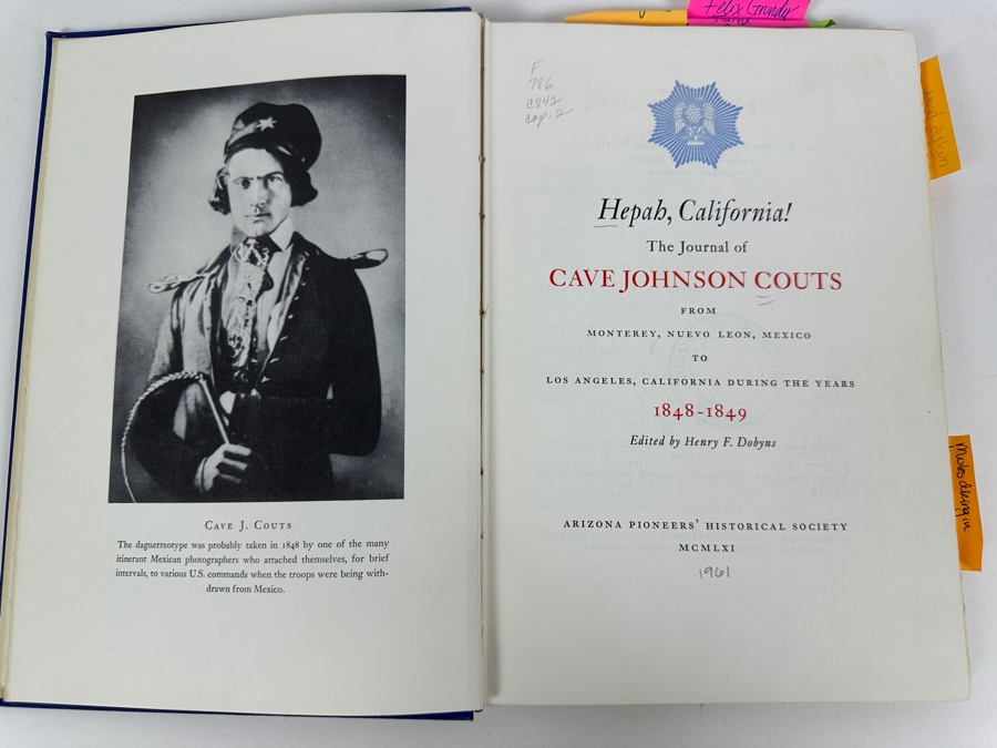 Just Added - Vintage 1961 Limited First Edition Hardcover Book Hepah, California! The Journal Of Cave Johnson Couts Limited To 750 Copies [Photo 3]