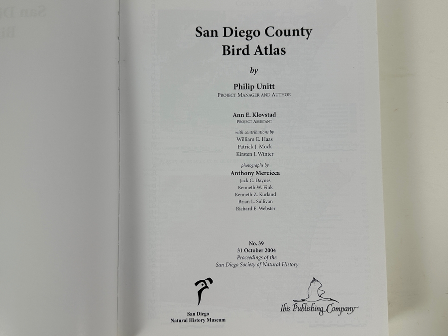 Just Added - Pair Of First Edition Hardcover Books: California Birds: Their Status And Distribution By Arnold Small 1994 And San Diego County Bird Atlas By Philip Unitt 2004 [Photo 4]