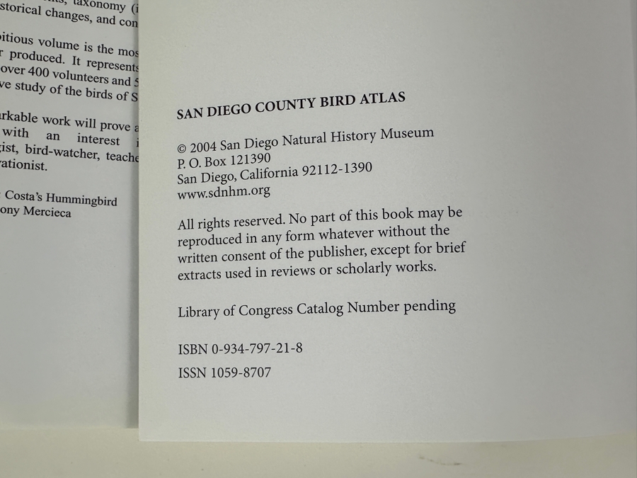 Just Added - Pair Of First Edition Hardcover Books: California Birds: Their Status And Distribution By Arnold Small 1994 And San Diego County Bird Atlas By Philip Unitt 2004 [Photo 3]