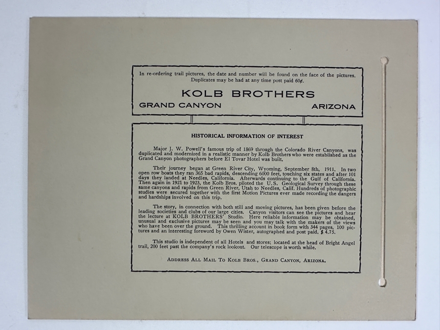 Just Added - Kolb Brothers' Photography Studio On The South Rim Of The Grand Canyon Photograph In Original Kolb Brothers Frame 4.5 X 6.5 [Photo 6]
