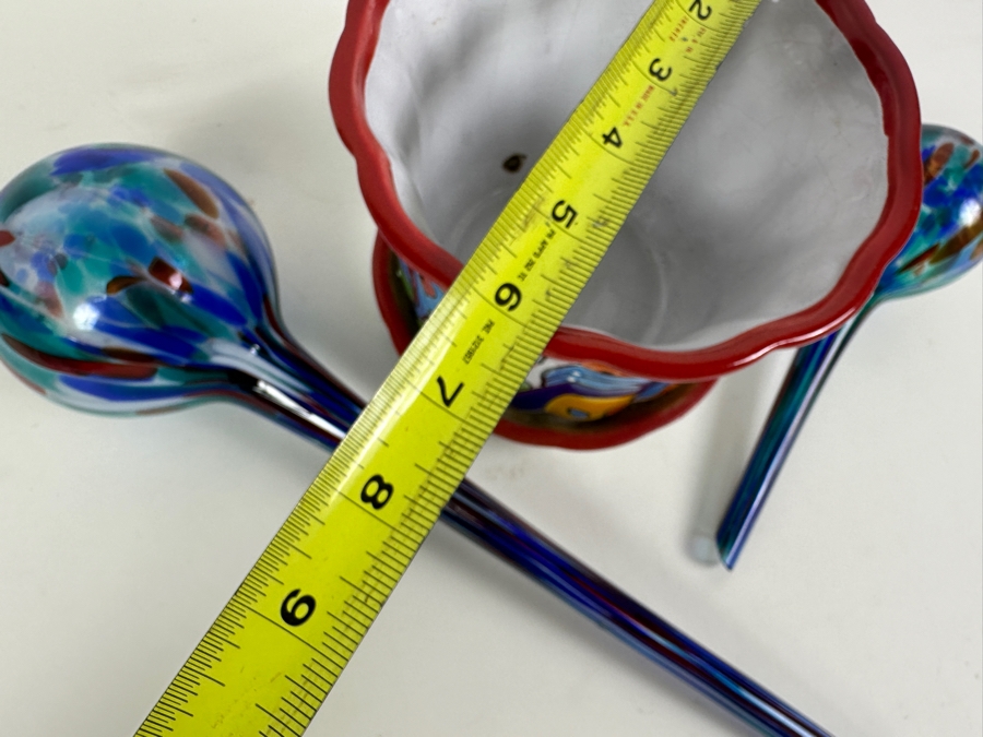 Just Added - Small Hand Painted Flower Pot 6W With Pair Of Glass Watering Bulbs [Photo 3]